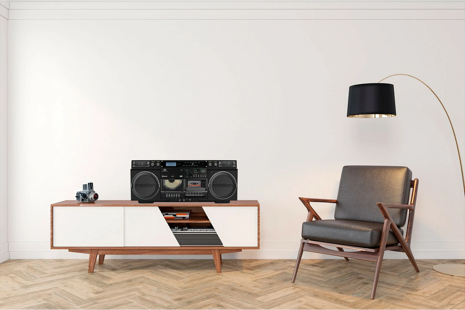 Sistem zëri Medion LIFE P66538, 20 W, DAB+/FM, Bluetooth 5.1, CD/USB/microSD/kasetë, i zi