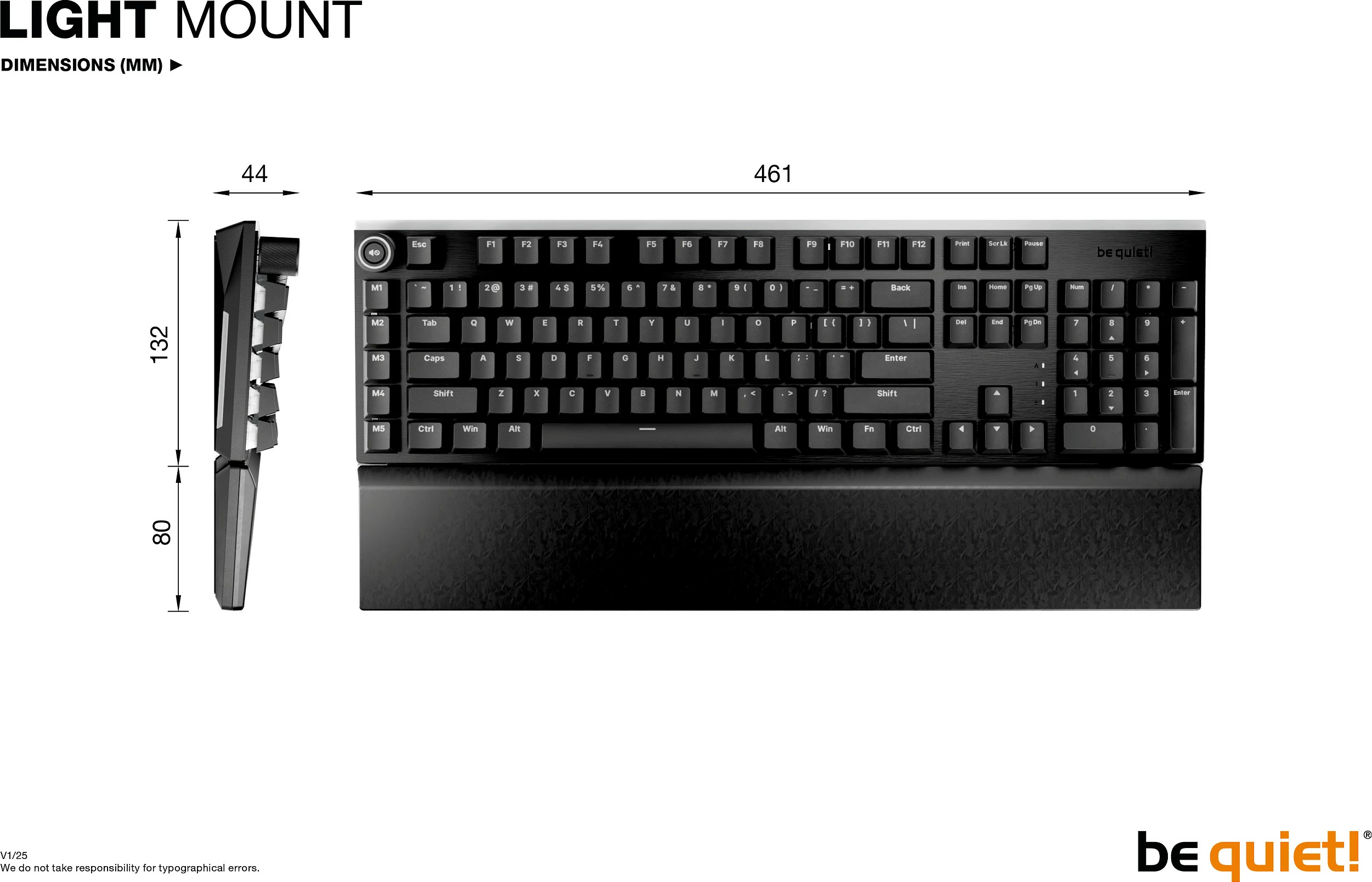 Tastierë mekanike be quiet! Light Mount Silent Tactile, Full-size 100%, AZERTY FR ISO, RGB, USB, e zezë