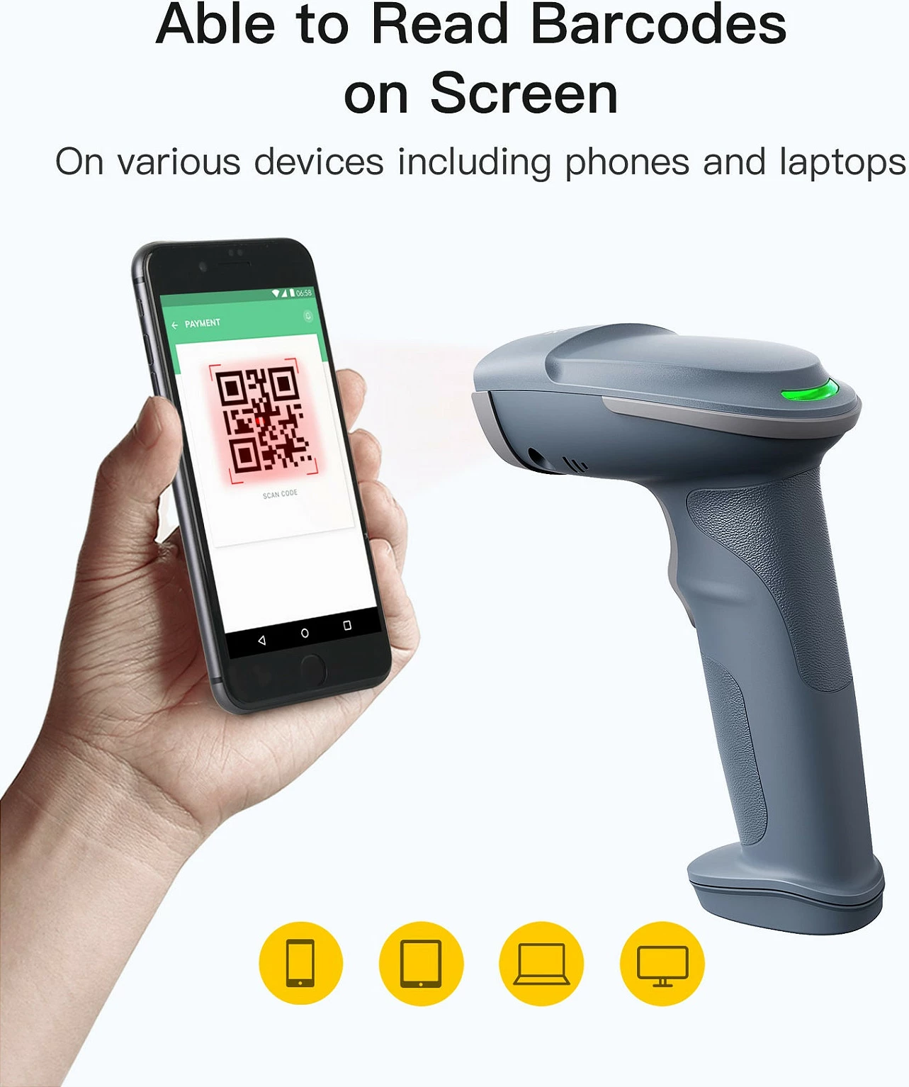 Skaner barkodi Inateck BCST-54, 1D/2D, Bluetooth/USB, bazë karikimi, blu/gri