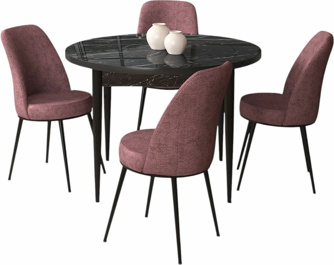 Tavolinë me karrige (5 copë), Skye Decor, mermer i zi, dusty rose