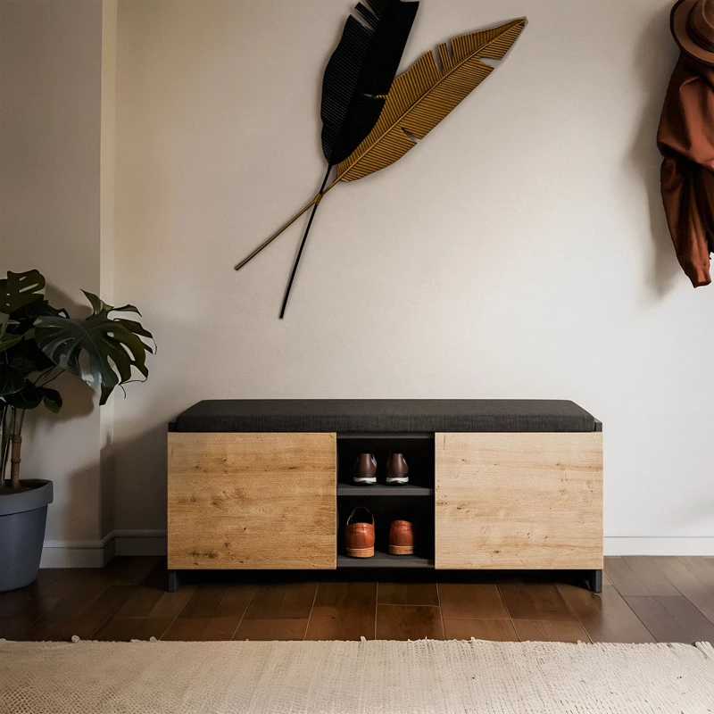 Stol-kabinet këpucësh Zulla, ngjyrë antracit-lisi, 110x37x43cm