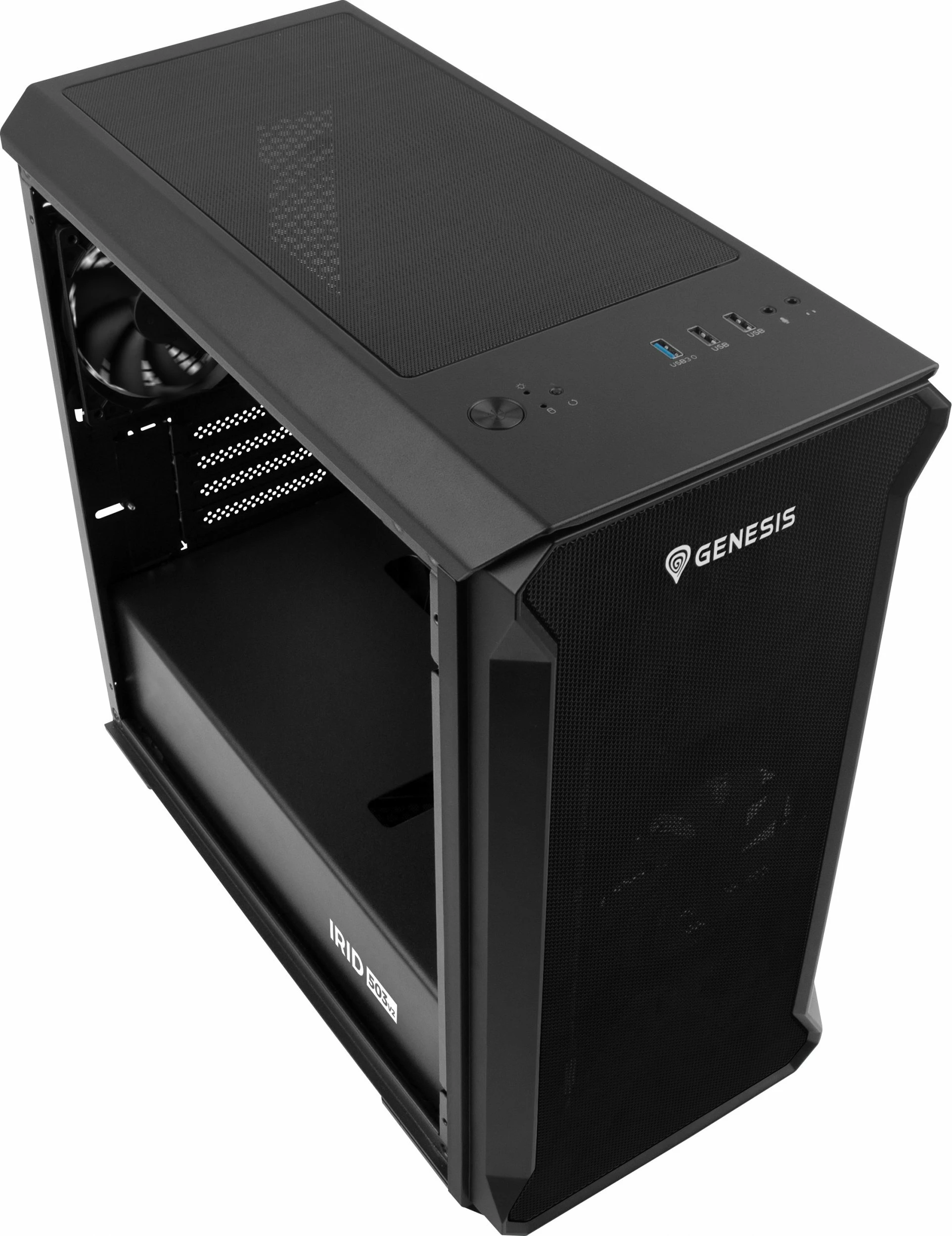 Kasë GENESIS Irid 503 V2 NPC-1558 Mini Tower, Micro-ATX/Mini-ITX, tempered glass, USB 3.0, e zezë