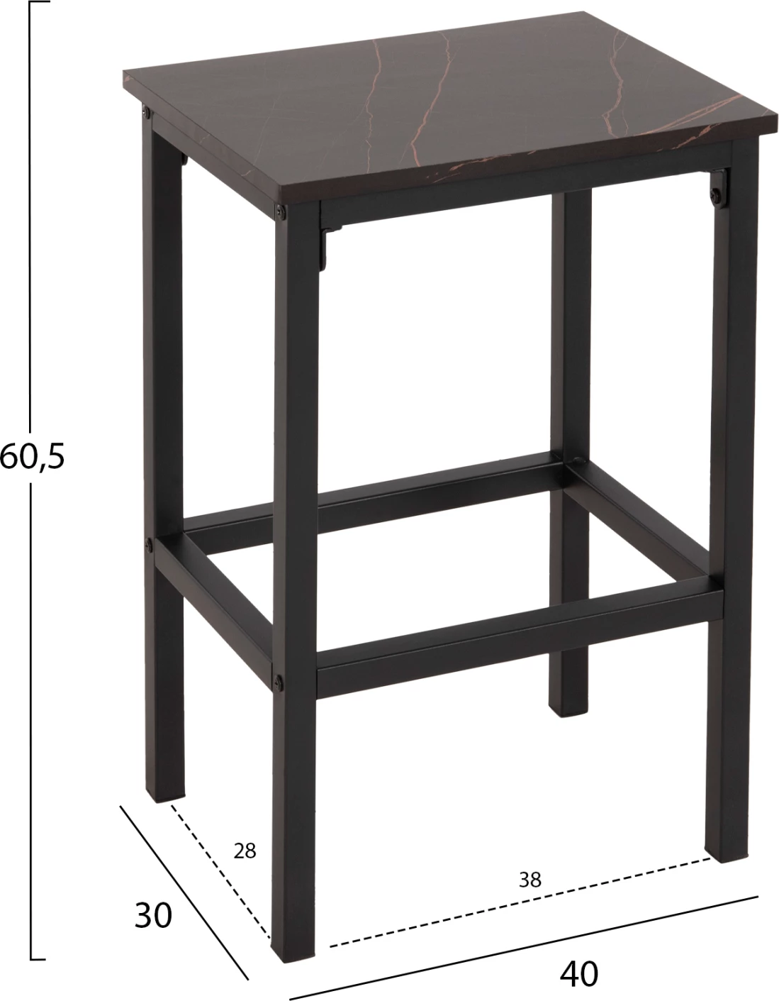 Set për darkë për bare 5 copë BOXY FH9882.13, korniza metalike të zeza, melaminë mermeri të zezë