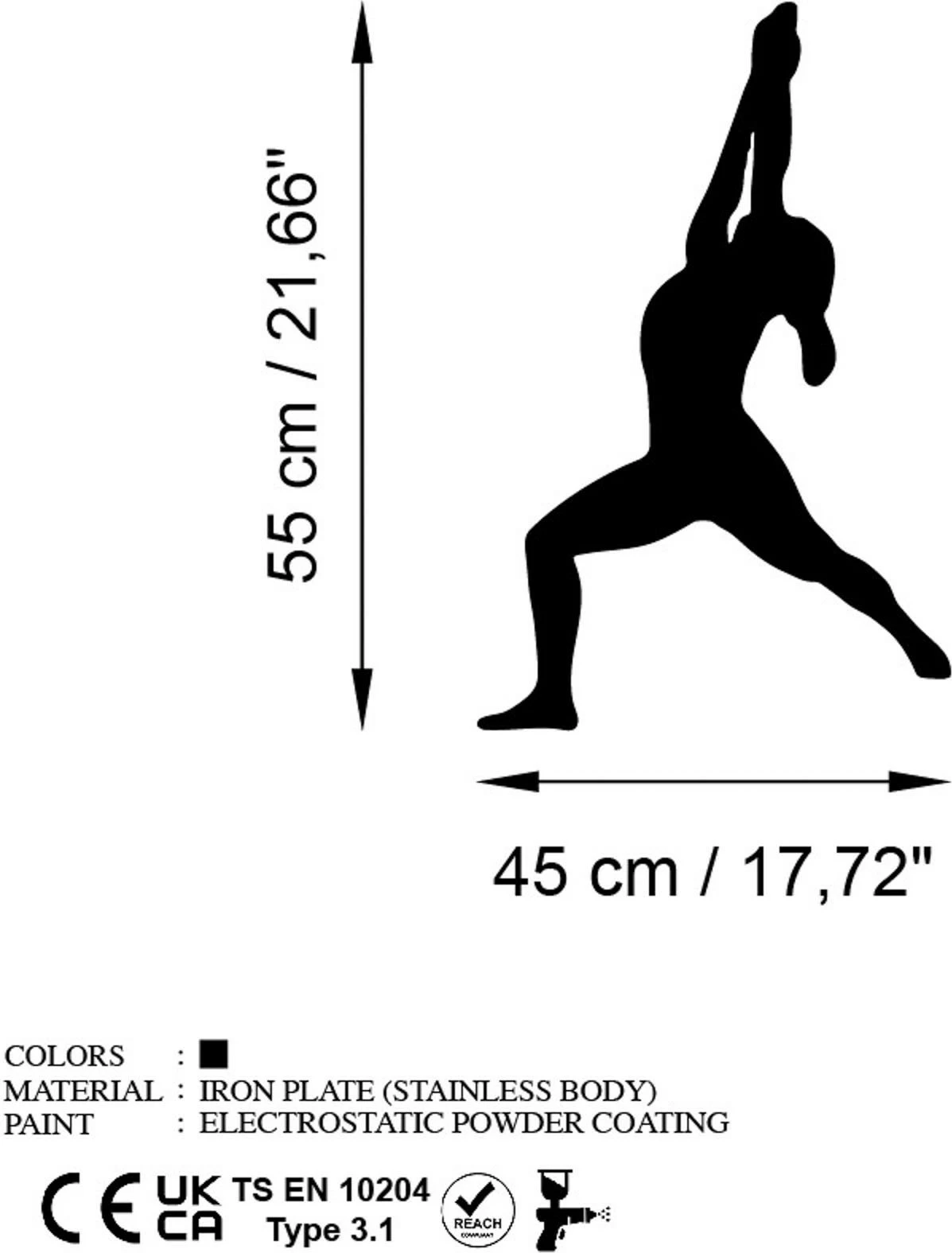 Aksesor dekorativ metalik për mur, Yoga 10, ngjyrë e zezë, 45x55cm