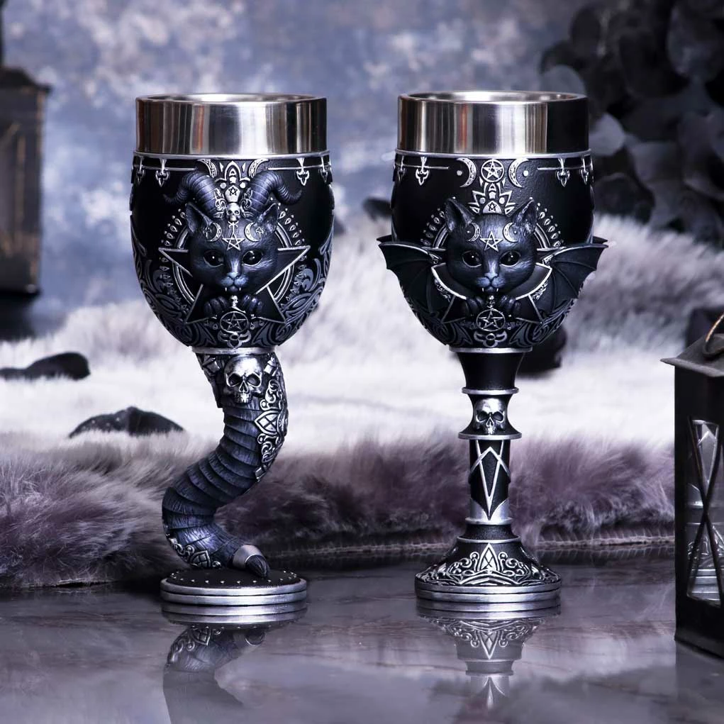 Kupë goblet NEMESIS NOW Malpuss 19.5 cm, rezinë me insert inox, e zezë