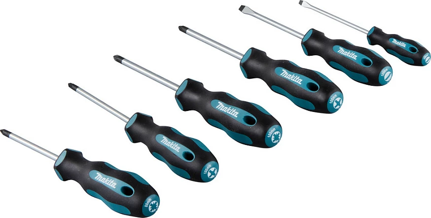 Set kaçavidash Makita E-10528, 6 copë, dorezë ergonomike me gome, zi/kaltër