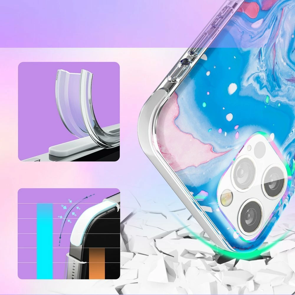 Mbështjellës Kingxbar Watercolor Series për iPhone 12 Pro Max, Blu-Rozë