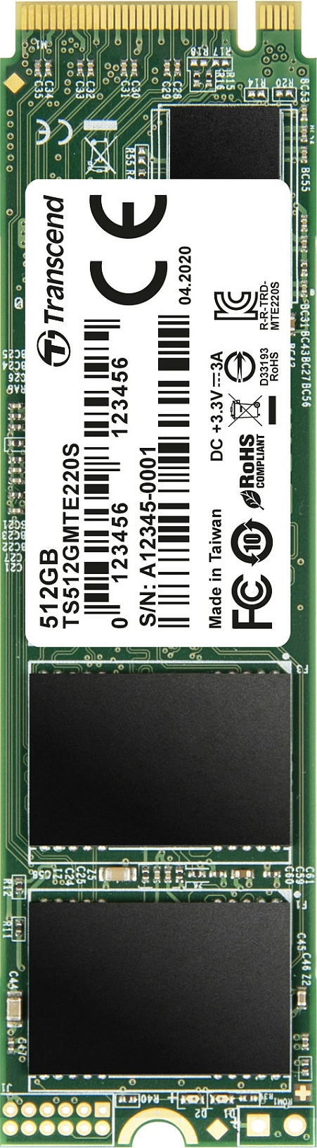 SSD Transcend PCIe 220S, 512GB, M.2, 3300 MB/s