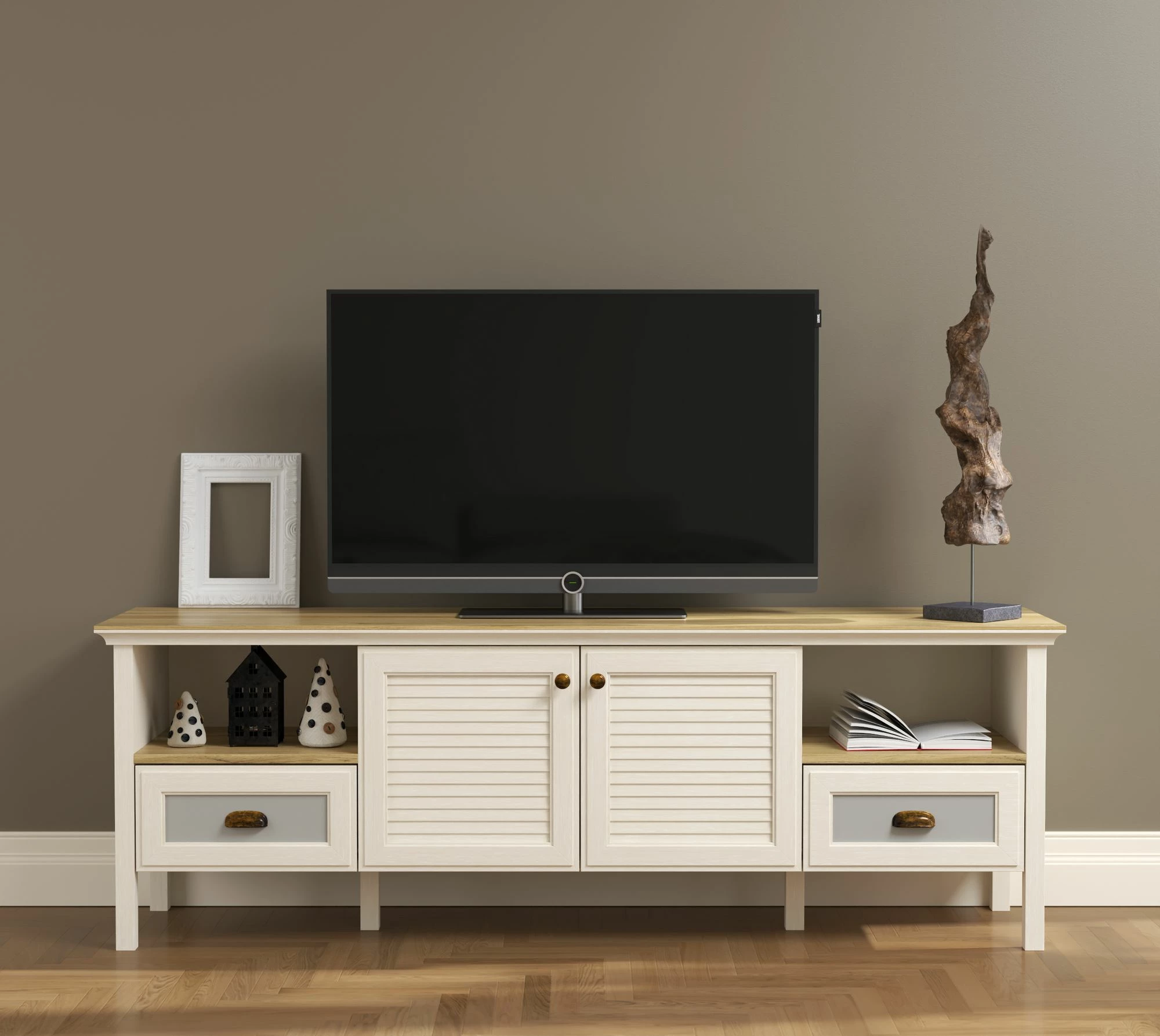 Komodë TV Skye Decor, krem, lis, gri, FRN-21025