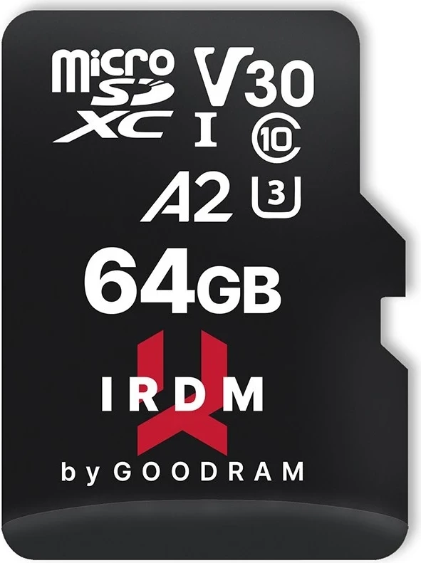 Kartë memorie GOODRAM micro SDXC, V30 A2, + përshtatës, 64GB 