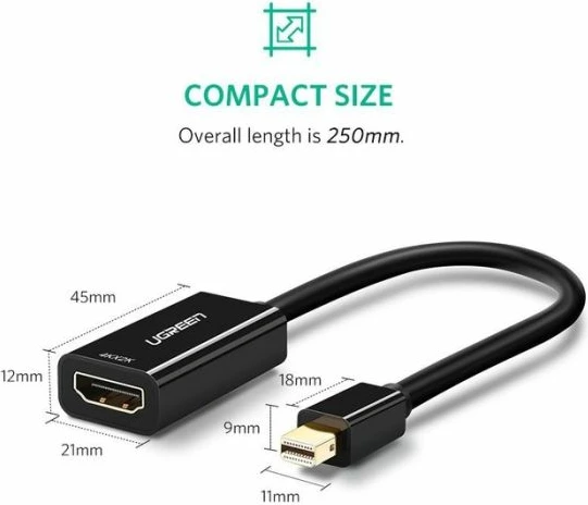 Adapter Mini DisplayPort në HDMI UGREEN 40360 4K 30Hz, i zi, me kuti