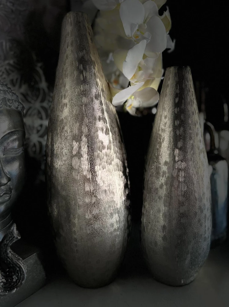 Vazo dekorative, alumin, ngjyrë argjendi, 15x15x46cm