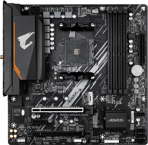 Pllakë amë GIGABYTE B550M AORUS ELITE AX, AMD AM4, mATX, DDR4, Wi‑Fi 6E + Bluetooth 5.3