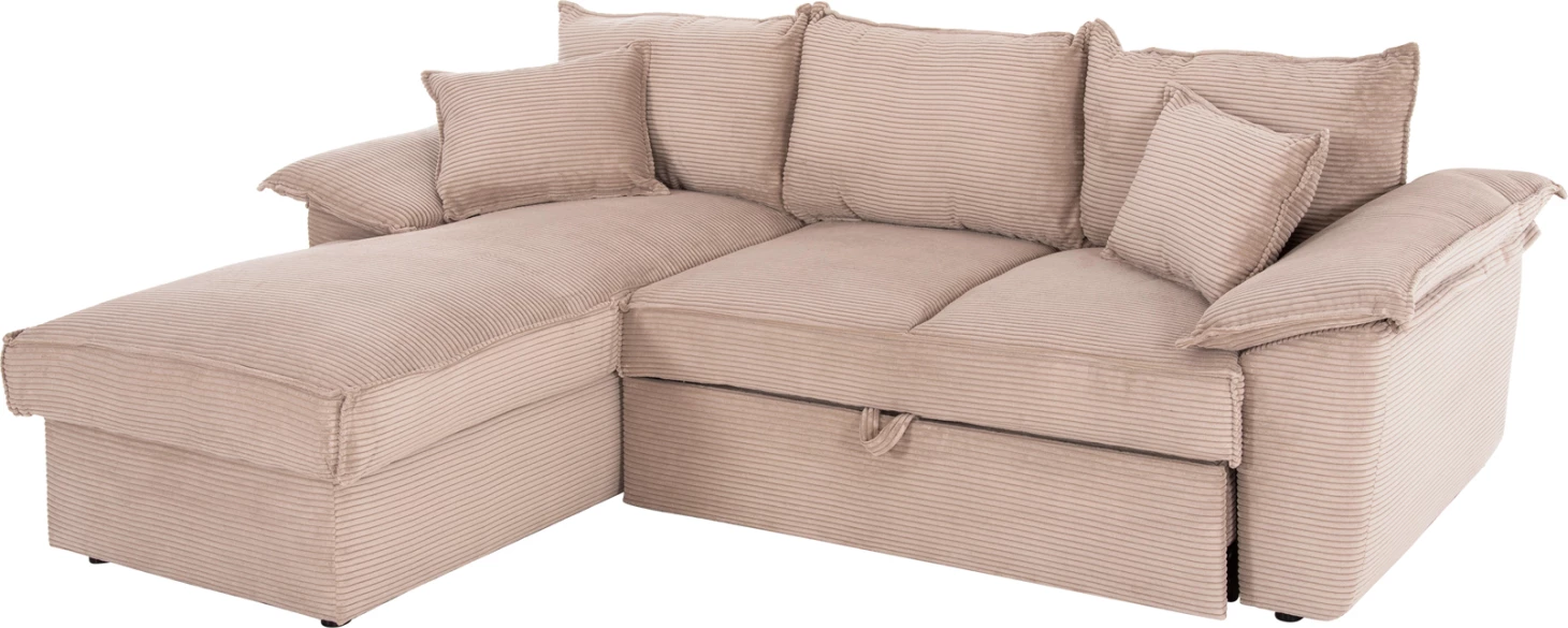 Divan këndor (majtas) me hapësirë ruajtjeje ALDO FH3276.01L, pëlhurë bezhë, 256x91-159x87H cm