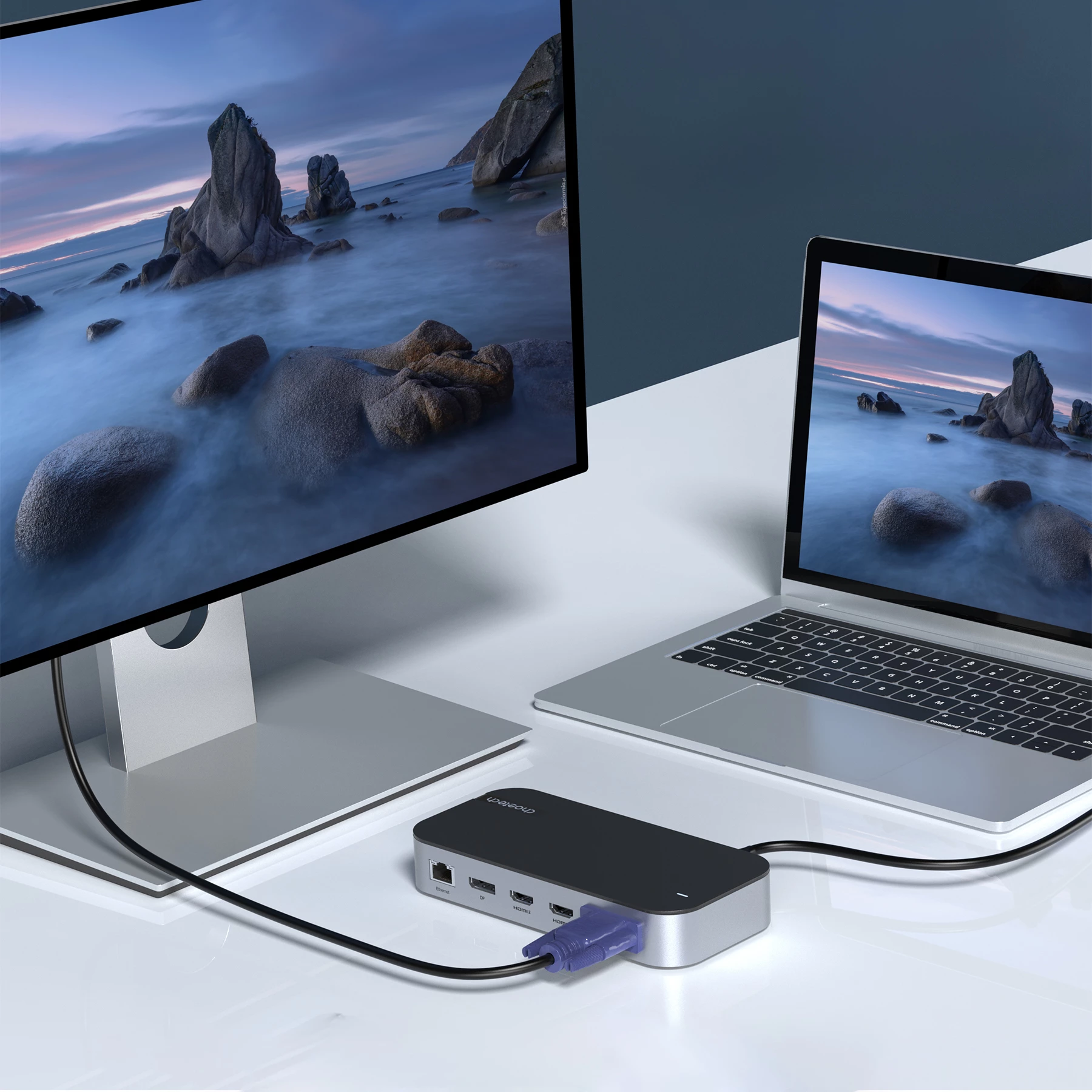 Kasë Choetech HUB-M52, USB-C, HDMI, VGA, DP, SD, RJ45, Gri