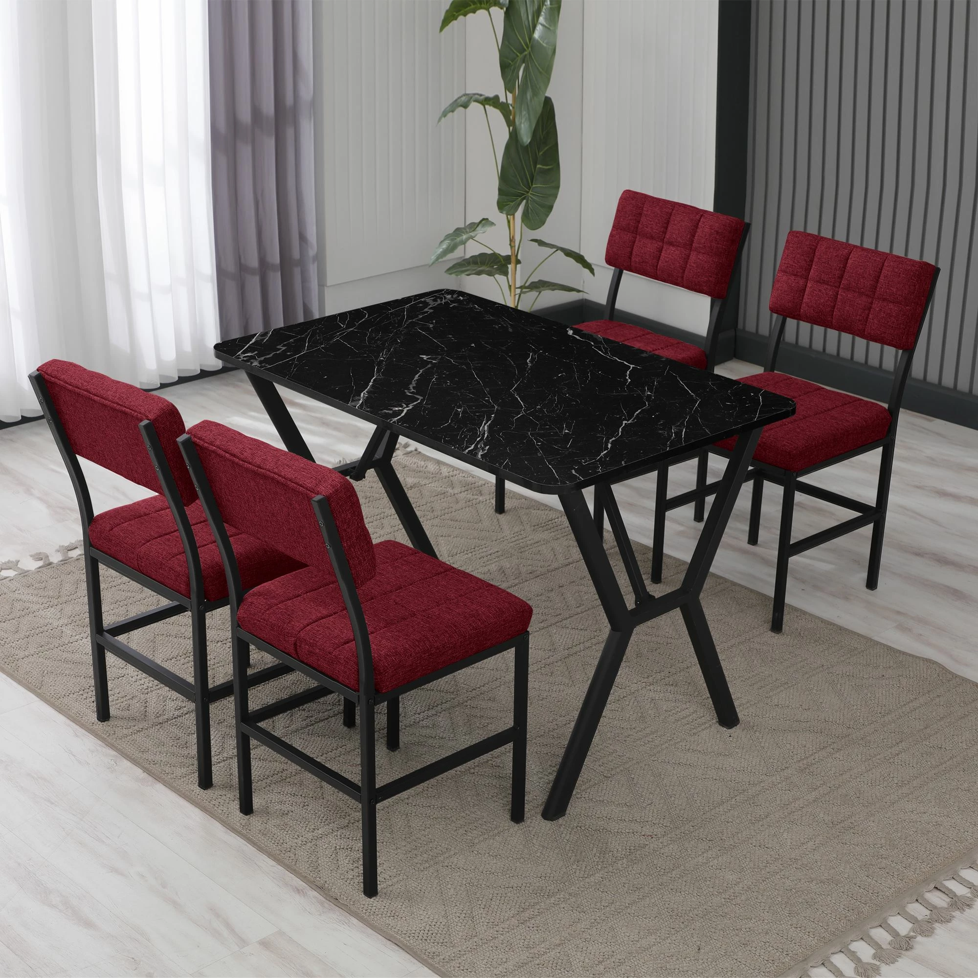 Tavolinë me karrige, zgjatshme, 5 copë, Skye Decor, Dubai, burgundy, e zezë