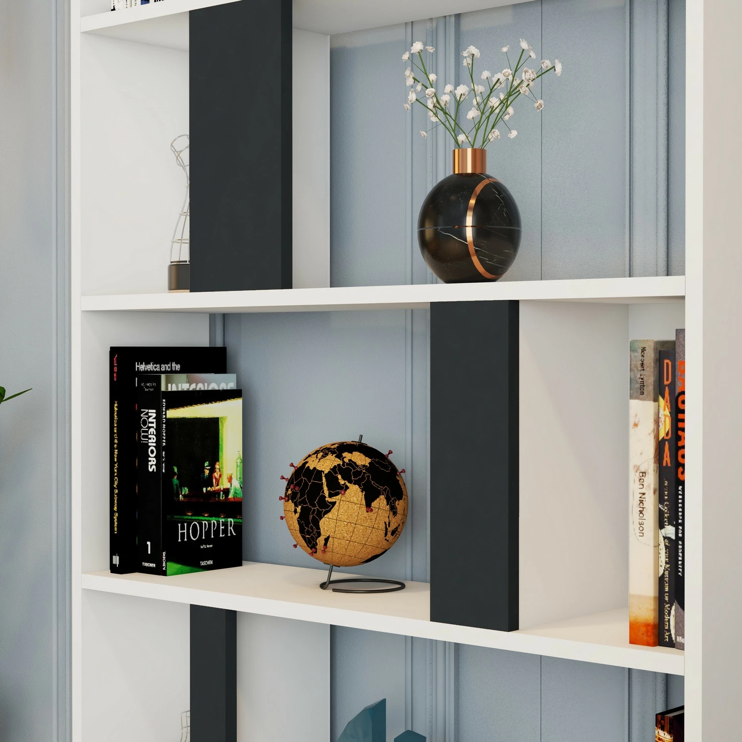 Raft librash Hanah Home, Lima, i bardhë, antracit