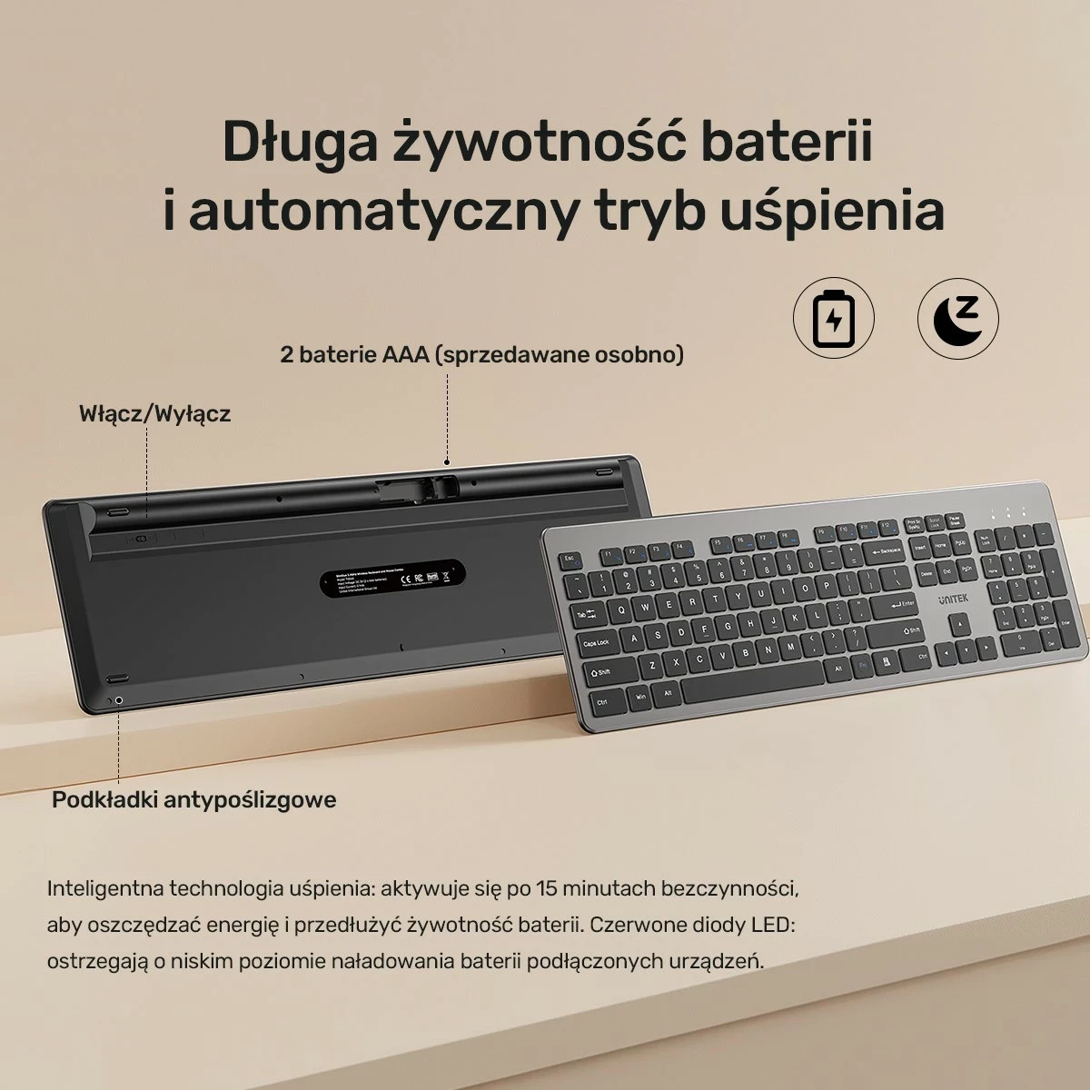 Set tastierë + maus Unitek SlimDuo, wireless 2.4GHz, USB receiver, 1600 DPI, zi-gri