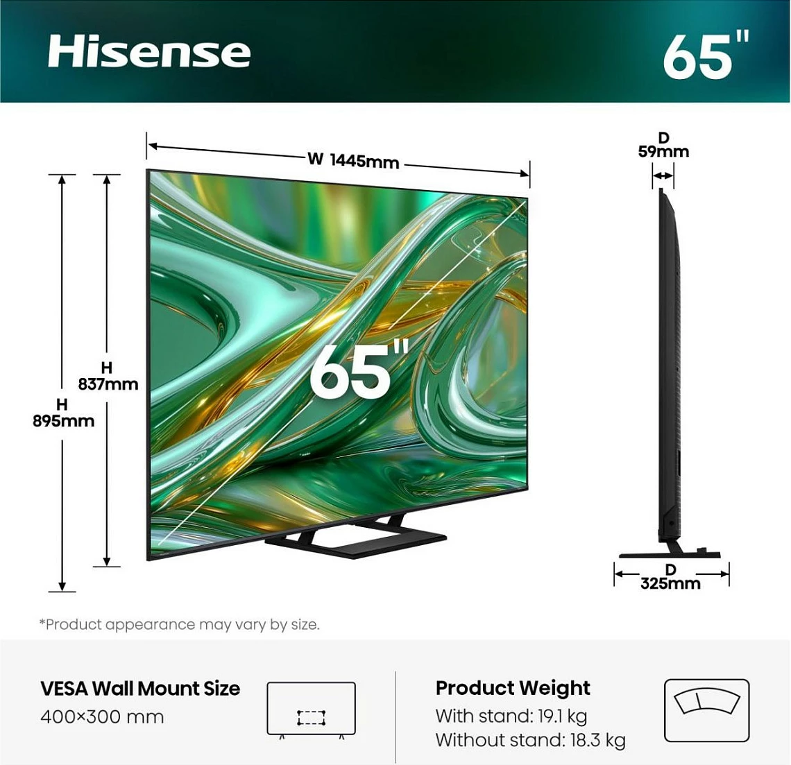 Televizor Smart Hisense 65E8S, 65", 4K UHD Mini LED, 144Hz