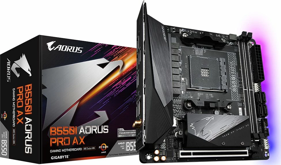 Pllakë amë Gigabyte B550I AORUS PRO AX Mini-ITX, AMD B550, Wi‑Fi 6, Bluetooth 5, 2.5GbE, 64GB RAM