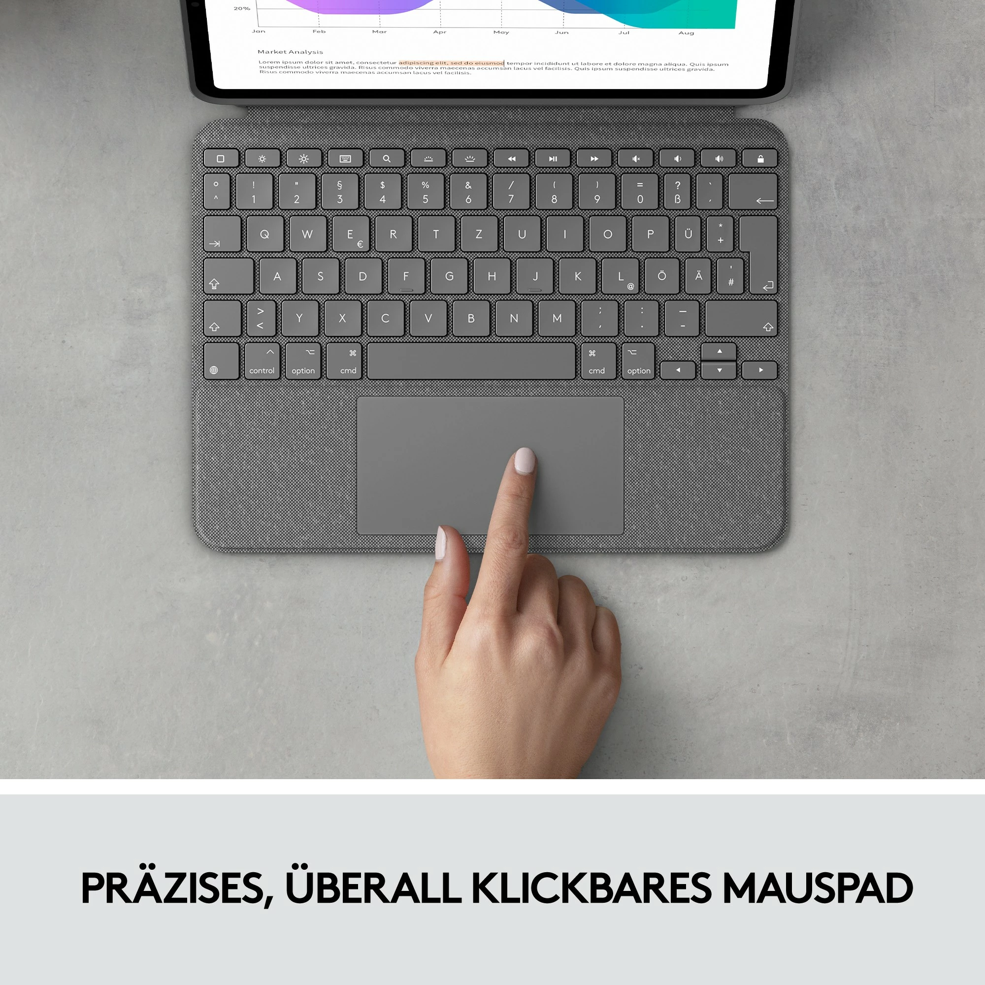Mbështjellës tastierë Logitech Combo Touch, AZERTY, Trackpad, iPad, Gri