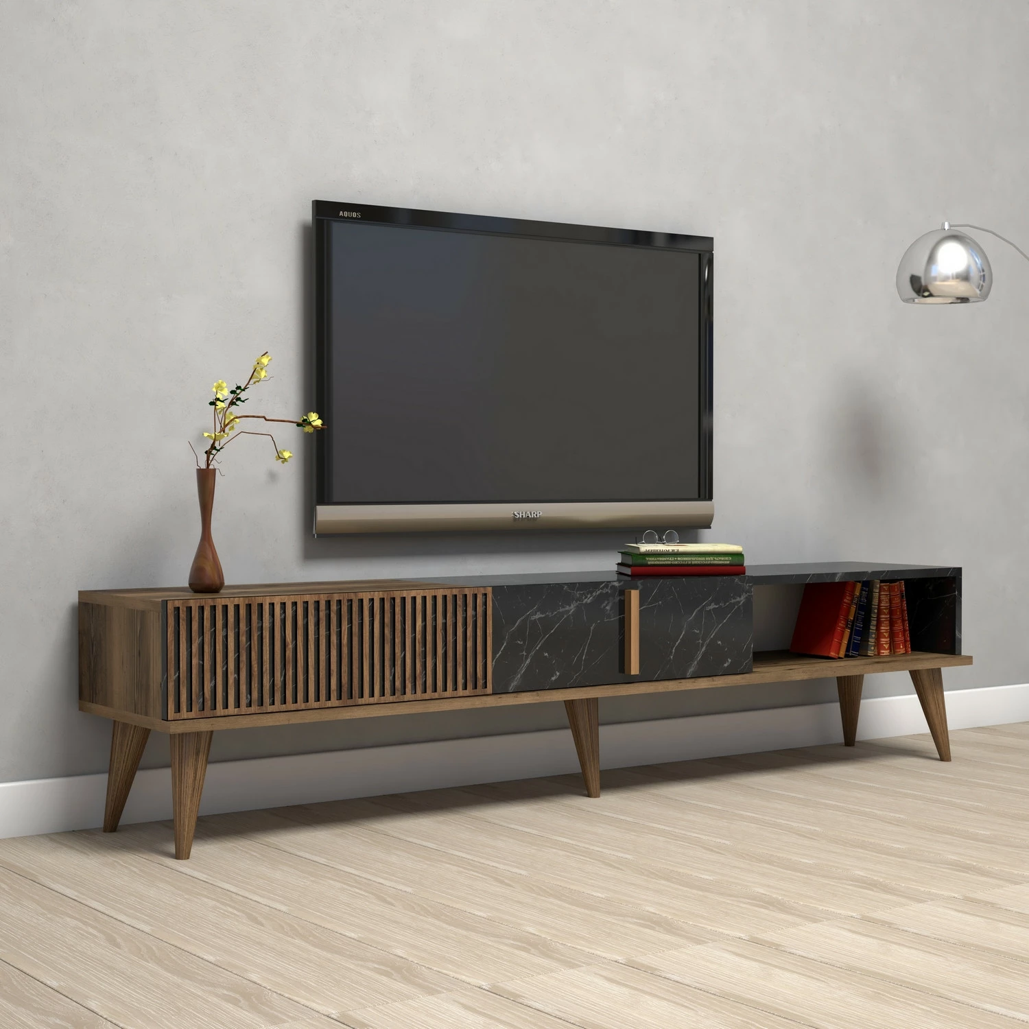 Komodë TV Hanah Home, Milan, ngjyrë arre dhe e zezë