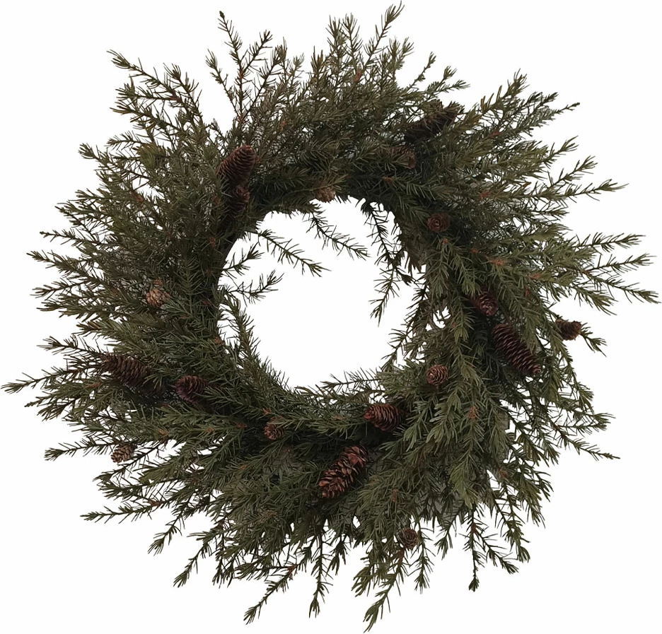 Kurorë dekorative për Krishtlindje, kedër, me gështenja, 80x80cm, PVC, ngjyrë e gjelbër