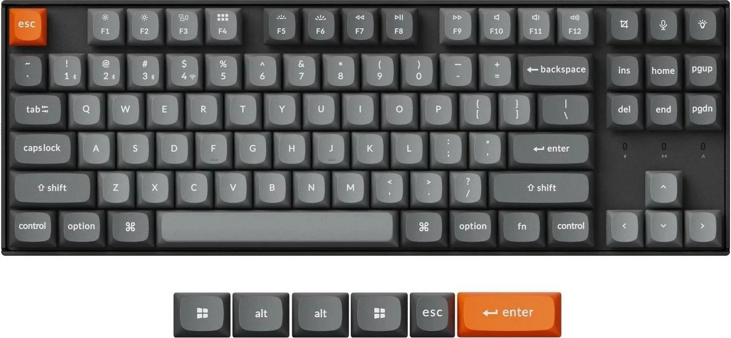 Tastierë Keychron K8M-A4 80% TKL Banana Switch, gri-e zezë