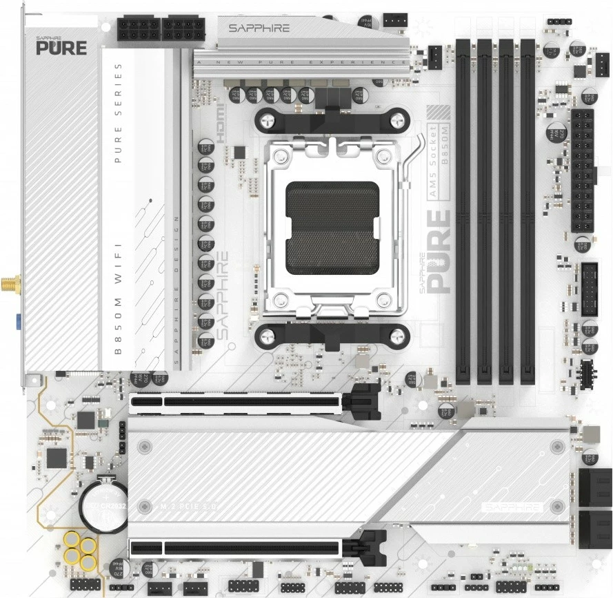 Pllakë amë, Sapphire PURE B850M WIFI, AM5, mATX, 4x DDR5 256GB 8000MHz OC, PCIe 5.0 x16 & M.2, Wi‑Fi 6, 2.5GbE