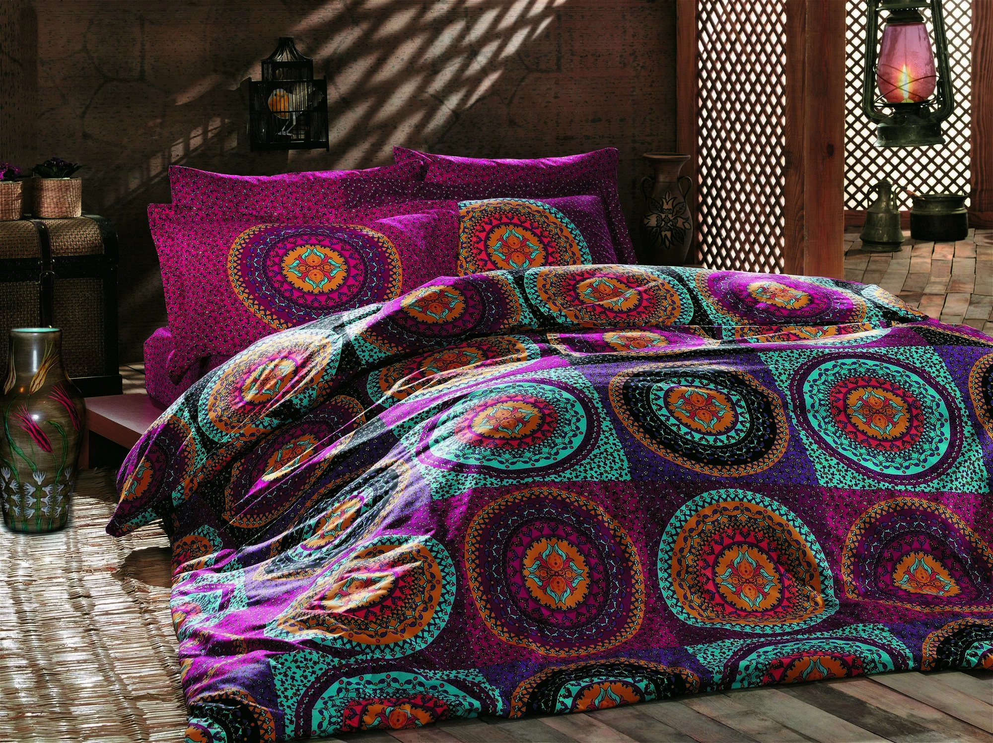 Set mbulesë për jorgan King Ranforce, L'essentiel, Gipsy - Classic, fuchsia/turquoise/verdhe/portokalli