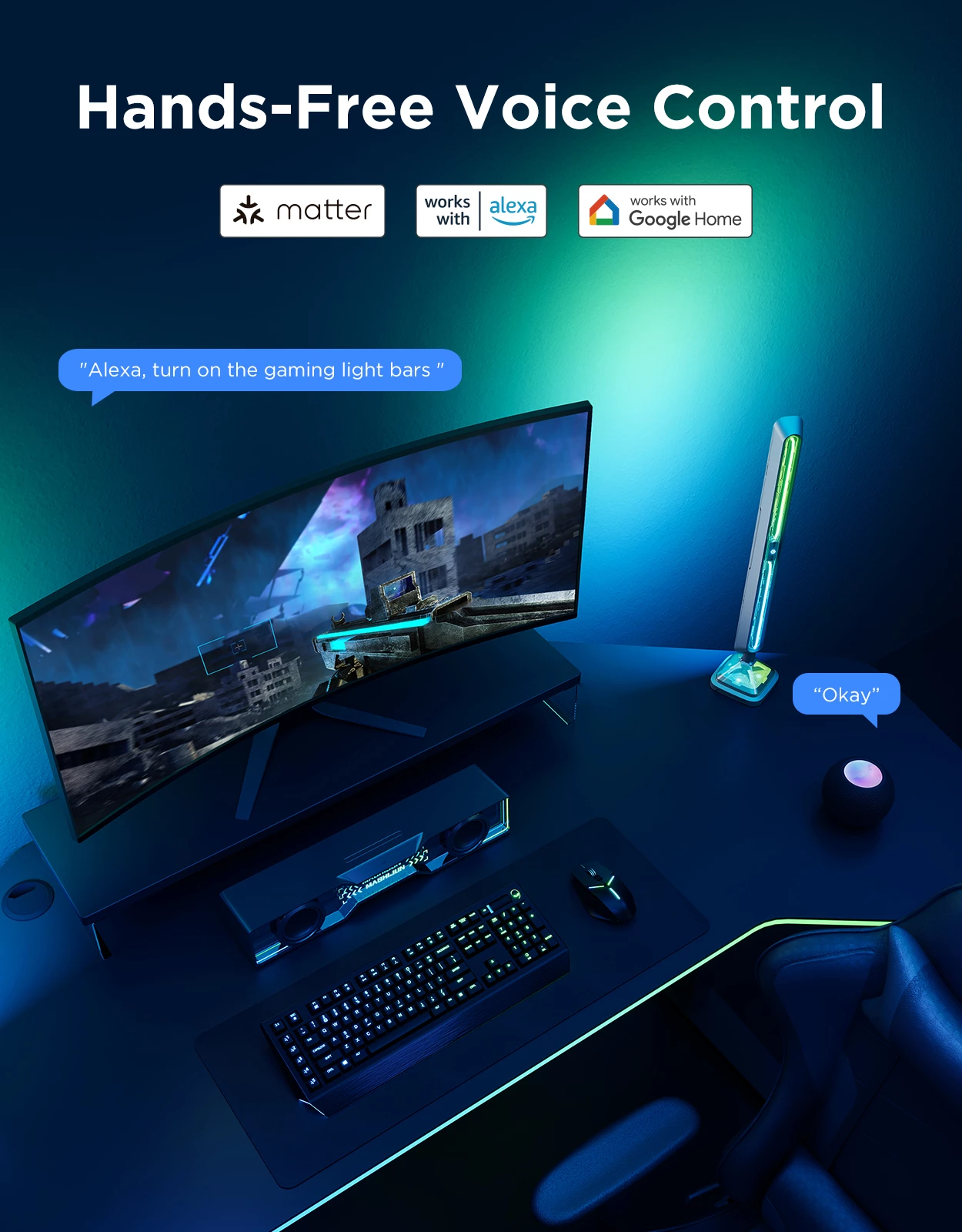 Set shufra ndriçimi smart gaming Govee Smart Gaming Lights Pro RGBIC Wi‑Fi/Bluetooth Matter 2 copë