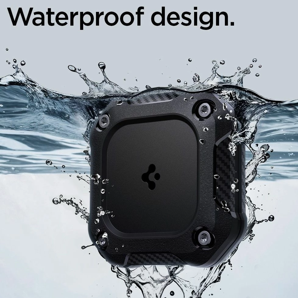 Mbështjellës për AirTag Spigen Tough Armor, IPX8, me vida dhe ngjitës 3M, i zi