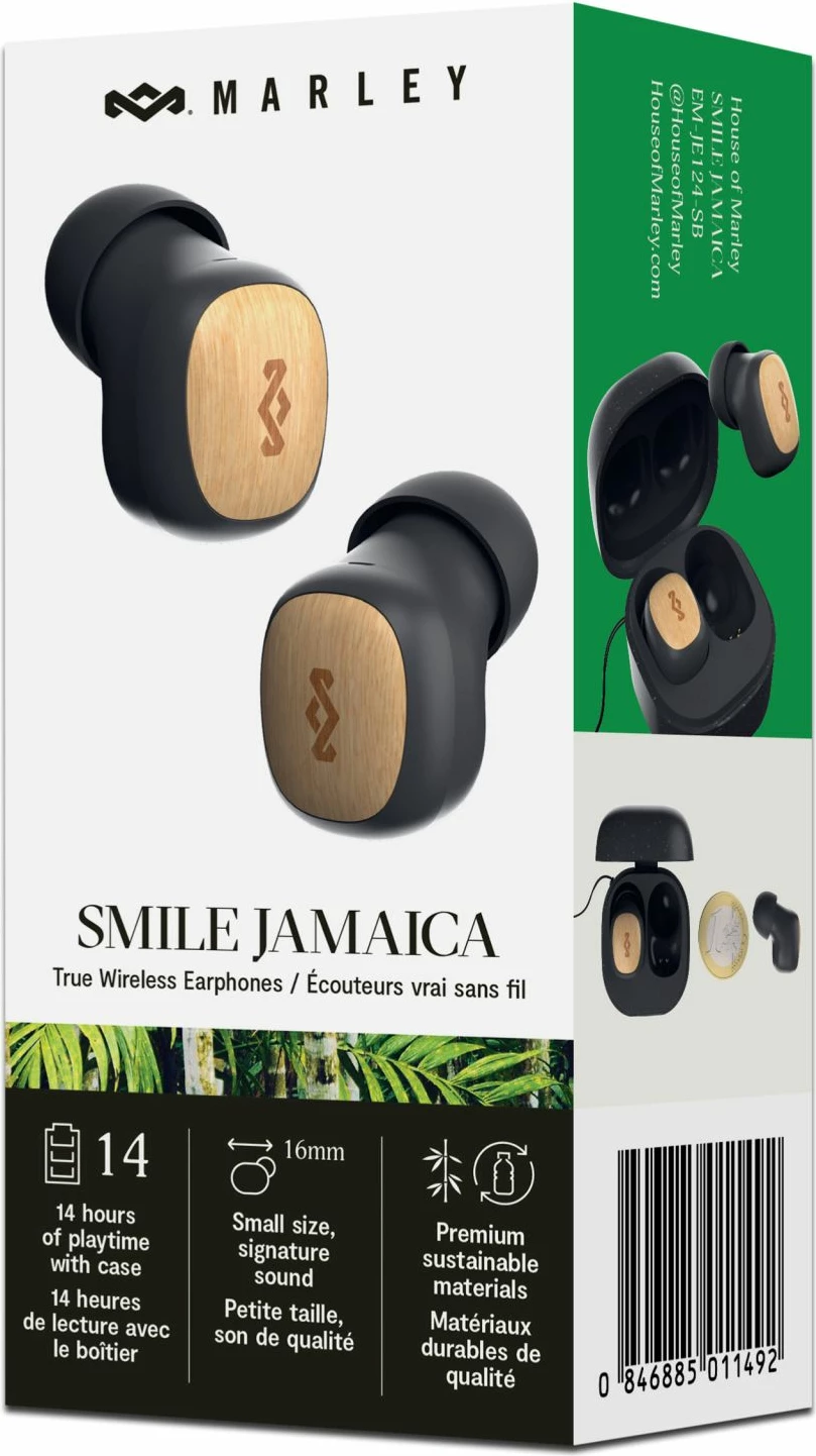 Kufje House of Marley Smile Jamaica TWS, 14 orë, USB-C, Signature Black