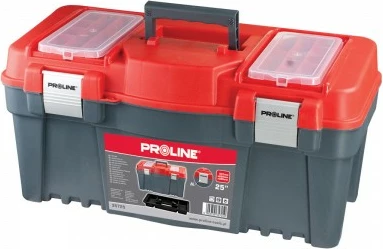 Kuti veglash PROLINE 35716 16\" me kapëse alumini, me organizatorë në kapak dhe tabaka të heqshme, kuqe/gri