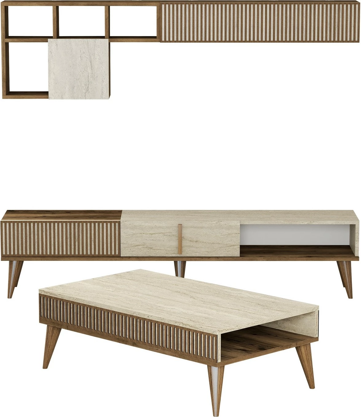 Set mobiljesh për dhomë dite, Milan, ngjyrë arre dhe travertin