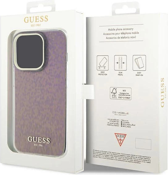 Mbështjellës Guess GUHCP15LHDECMP për iPhone 15 Pro 6.1", IML Faceted Mirror Disco Iridescent, Rozë