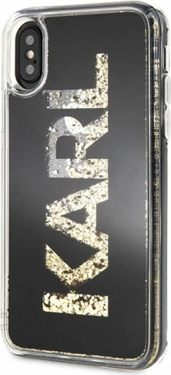Mbrojtëse telefoni Karl Lagerfeld Karl Logo Glitter për iPhone X/Xs, e zezë