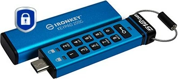 USB stick Kingston IronKey Keypad 200C 512GB, USB-C, blu