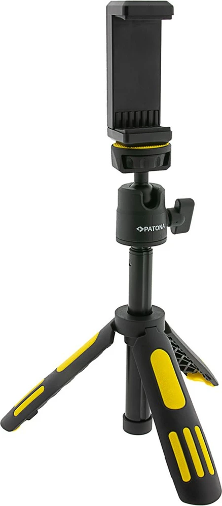 Tripod i rregullueshëm PATONA Premium me mbajtës për celular, i zi/verdhë