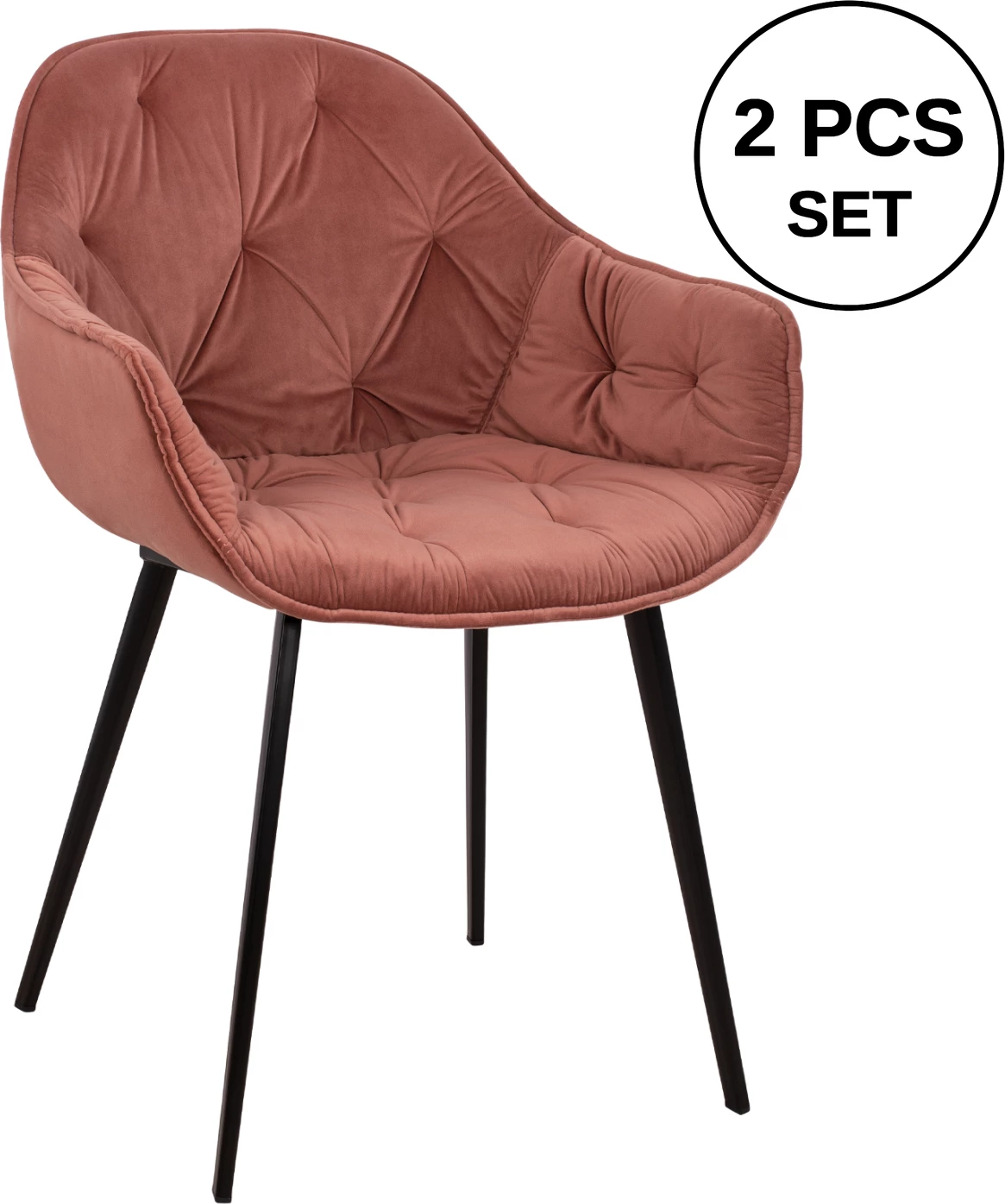 Karrige kadifeje, ngjyrë rozë e pluhurosur, FH8489.02, 58x63x84 cm, set prej 2 copë