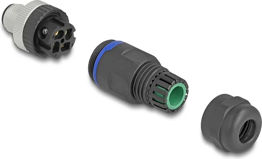 Konektor M12 DeLOCK A-coded 4-pin mashkull, cross-connector, lidhje me vida, IP67, zi/argjend