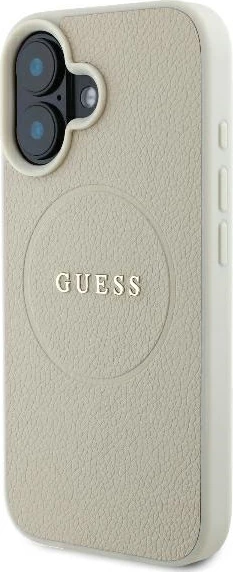 Mbështjellës Guess Grained Ring MagSafe për iPhone 16, Bezhe