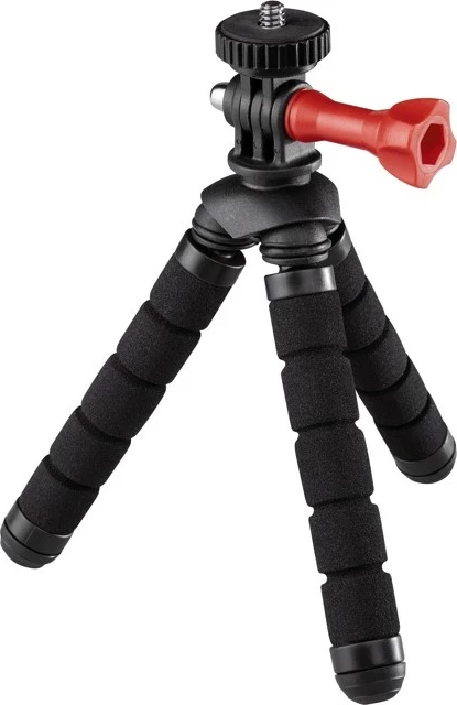Mini tripod fleksibël Hama Flex 2-in-1 MPN 4557, 7.5-14 cm, 1/4" + GoPro, 64 g, i zi/kuq