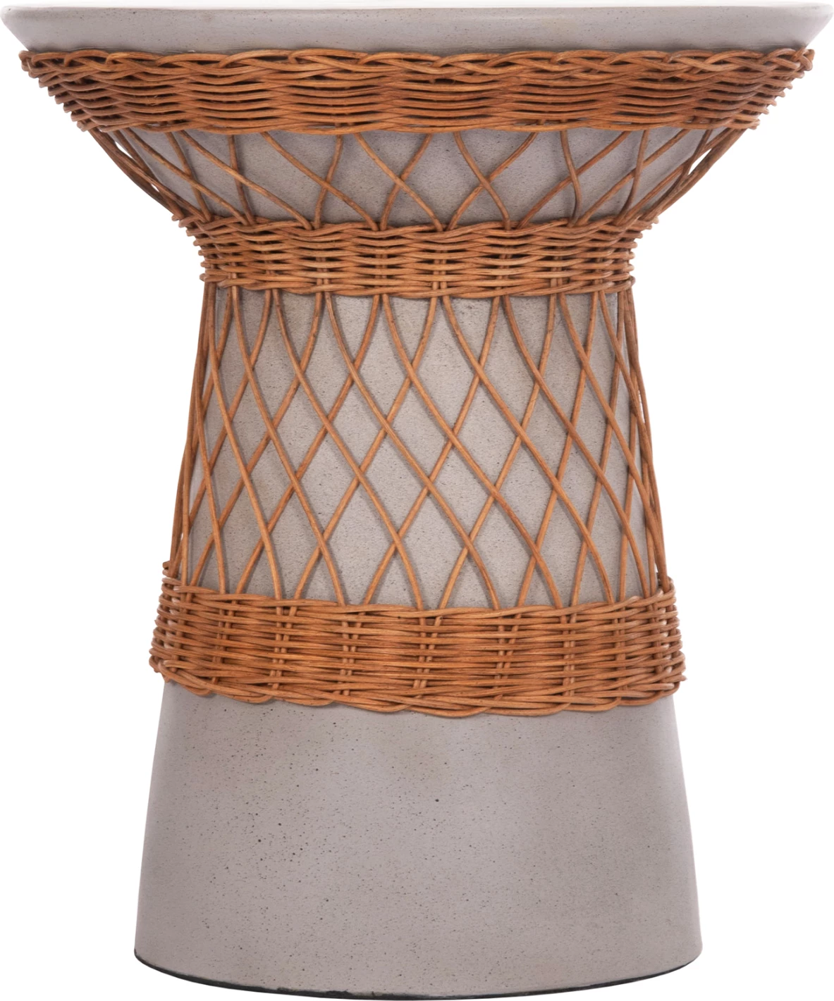 Tavolinë anësore e rrumbullakët, fibër çimento, ratan natyral, gri, FH18167.03, 40x45cm