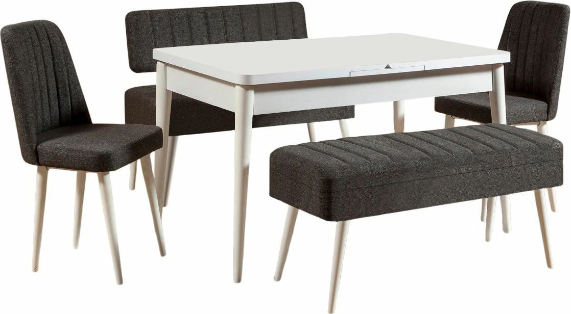 Set tavoline me karrige për ngrënie, e zgjatshme, 5 pjesë, Skye Decor Vina 1053-4, e bardhë dhe antracit