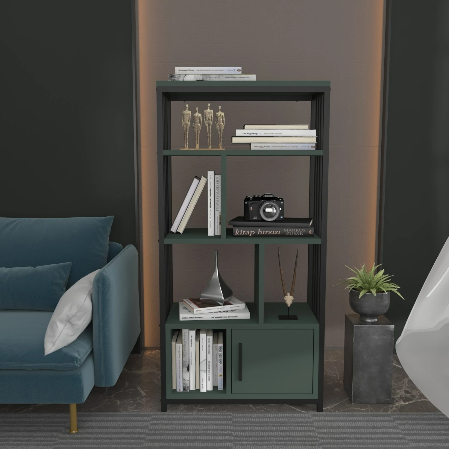 Raft librash Skye Decor, Valero, ngjyrë e zezë dhe e gjelbër