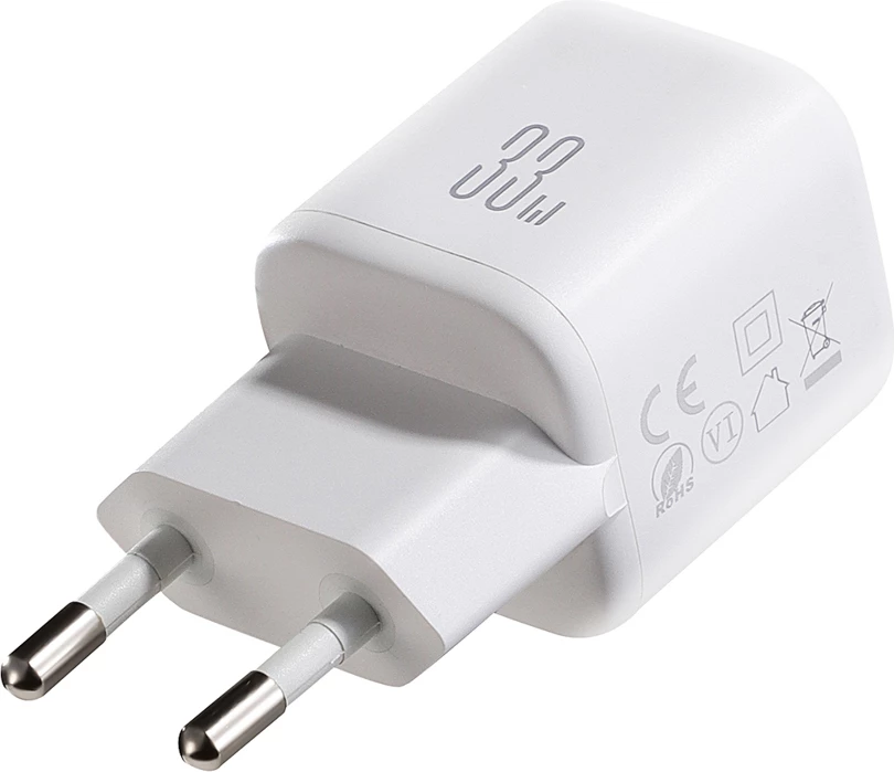 Karikues muri Joyroom JR-TG7 33W USB-A + USB-C, me kabllo USB-C në USB-C 1m 60W, i bardhë