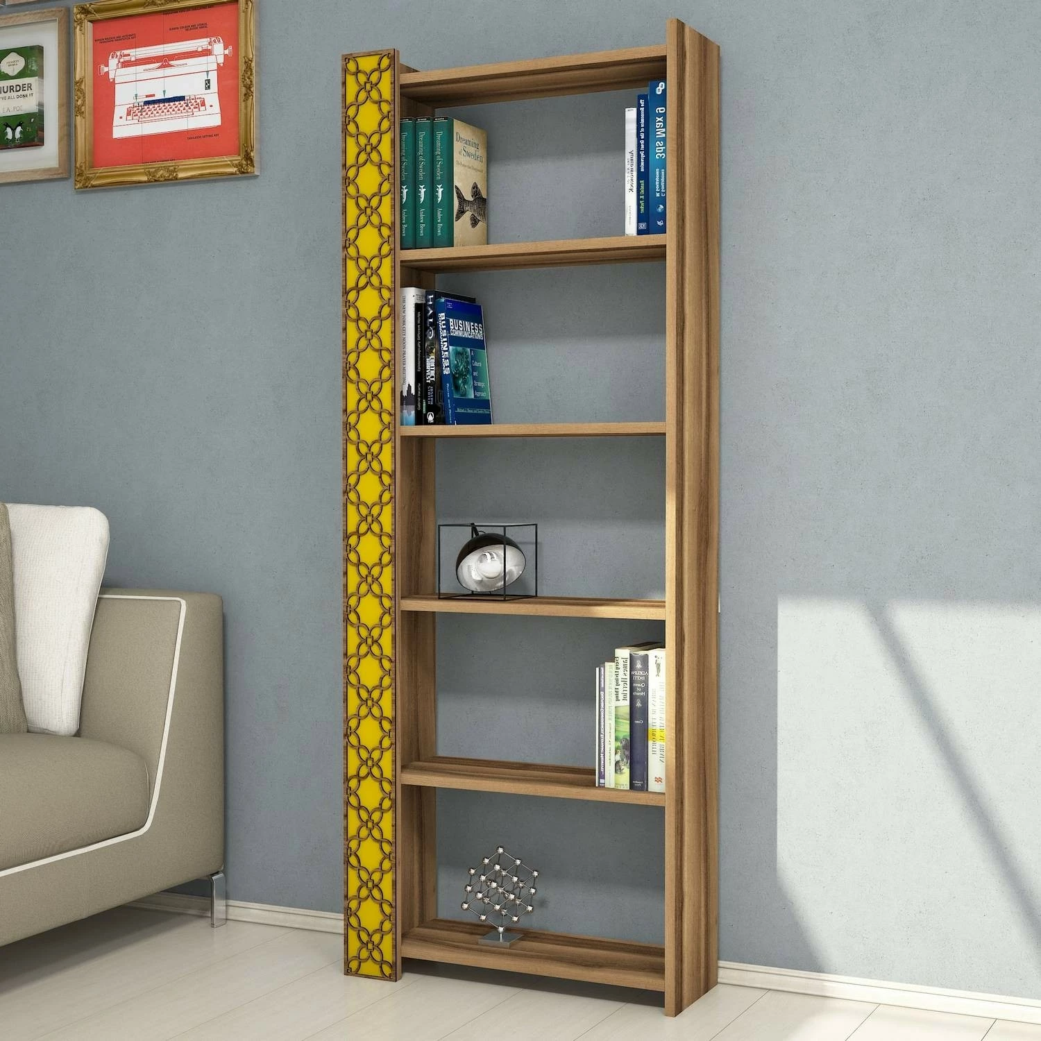 Raft librash Hanah Home City, ngjyrë arre dhe e verdhë