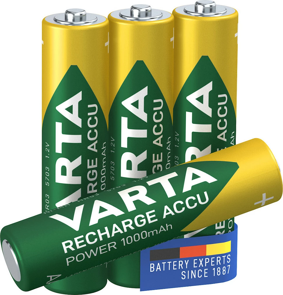 Bateri të rikarikueshme Varta 05703, AAA NiMH 1000mAh, 4 copë, ari/jeshile