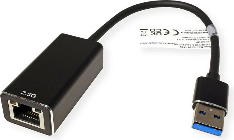 Adapter USB-A në Ethernet VALUE 2.5G, USB 3.2 Gen 1, i zi